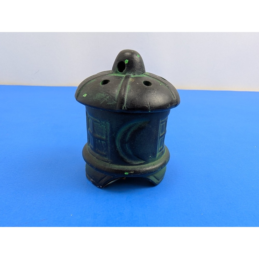 Vintage Taiwan Small Black Ceramic Incense Spice Aroma Holder for Table Moon 3"